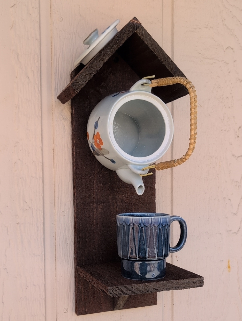Rustic Wooden Handmade Teapot Bird Feeder